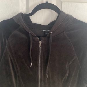 Torrid velour zip up black hoodie with kangaroo pocket size 0